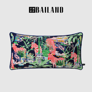 百澜家居YH148深蓝斑马中式 复古双面印花沙发客厅抱枕靠垫腰枕套