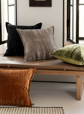 百澜家居YH215素色压皱复合丝绒靠枕沙发抱枕办公室腰枕床头靠包