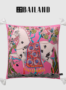 百澜家居YH017复古玫红马双面印花沙发客厅抱枕靠垫床上靠包腰枕