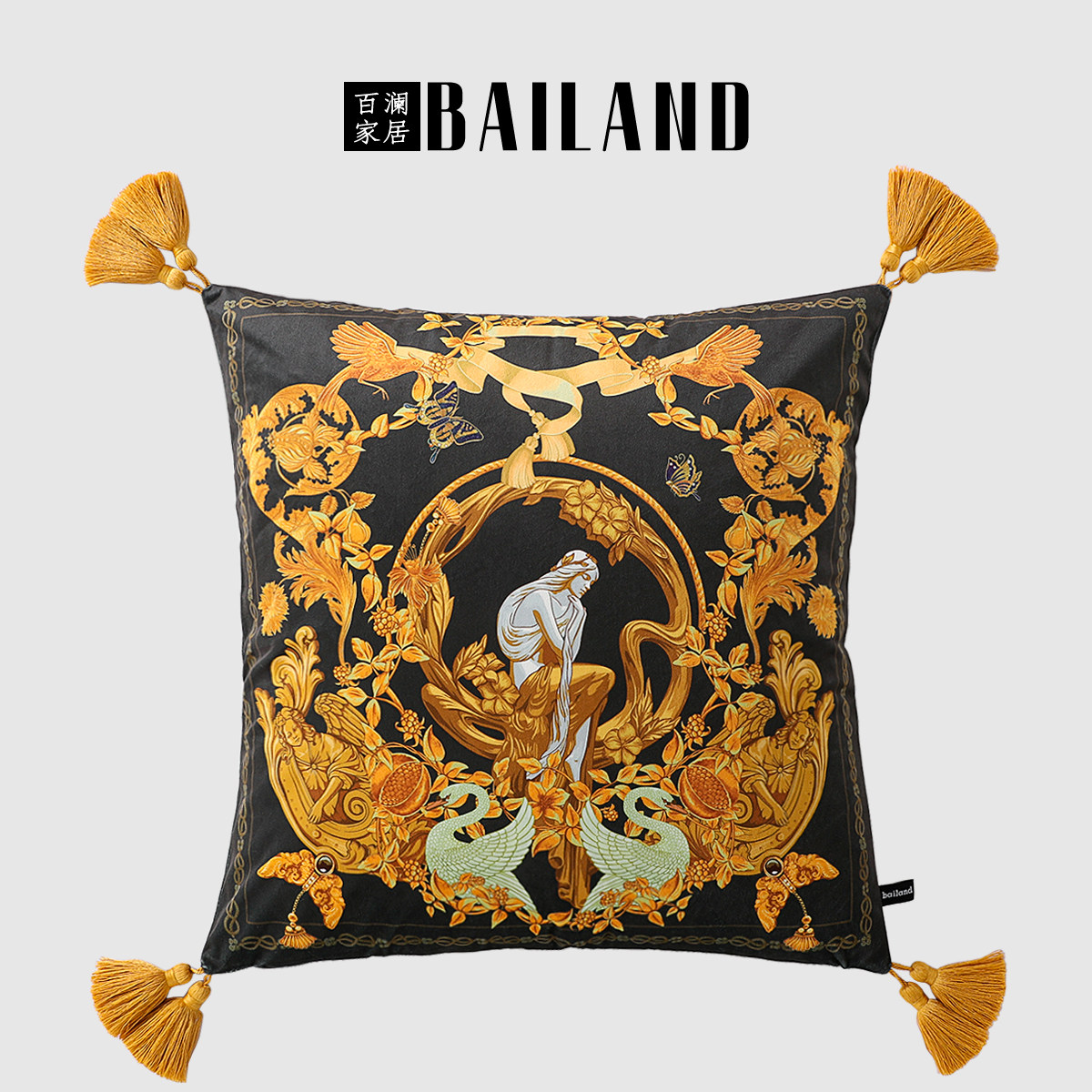 百澜家居YH118黑金色复古双面印花新中式沙发客厅抱枕靠垫腰枕套,居家布艺,靠垫/抱枕,淘宝优惠券,粉丝福利购,淘宝优惠卷