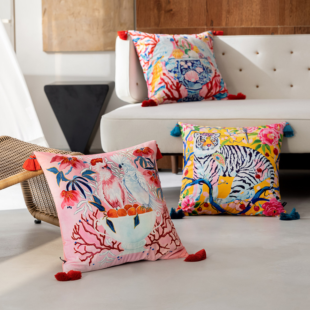 百澜家居YH181新中式丝绒鹦鹉鸟抱枕靠包床头沙发靠垫客厅抱枕套,居家布艺,靠垫/抱枕,淘宝优惠券,粉丝福利购,淘宝优惠卷