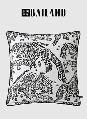 百澜家居YH139雪尼尔白色虎山法式中古沙发客厅抱枕轻奢靠垫腰枕