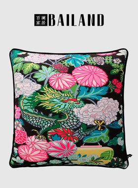 百澜家居YH022中式绿色复古双面印花沙发客厅抱枕靠垫床上靠包