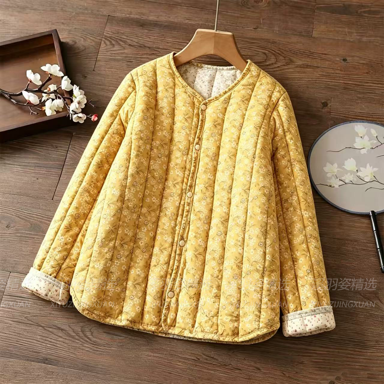 冬季新款国风复古防寒保暖棉服宽松大码夹棉加厚外套女装碎花棉袄