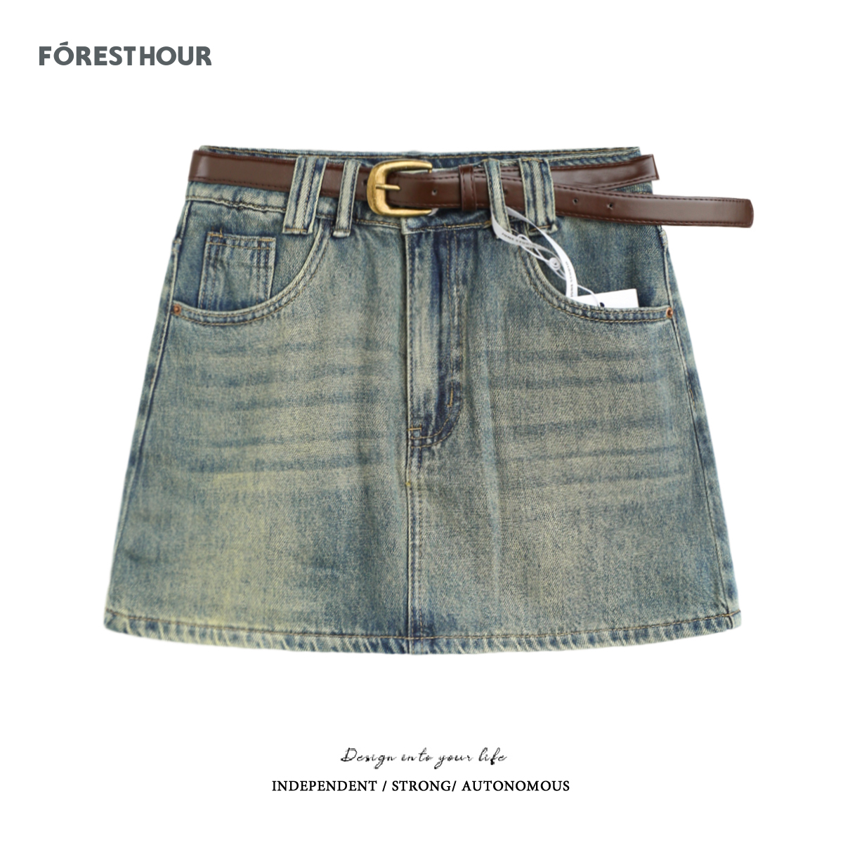 拾野森高腰牛仔半身裙