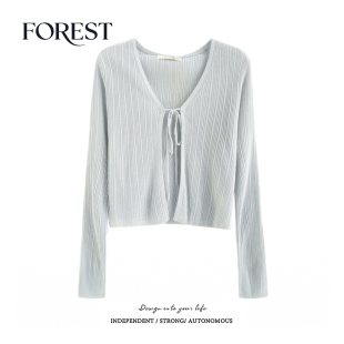 短款 薄款 防晒衫 春装 短外套 开衫 新款 针织衫 拾野森 仿麻包芯纱长袖