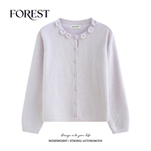 毛衣开衫 拾野森 外套 韩版 温柔小清新立体花朵圆领长袖 冬装 新款