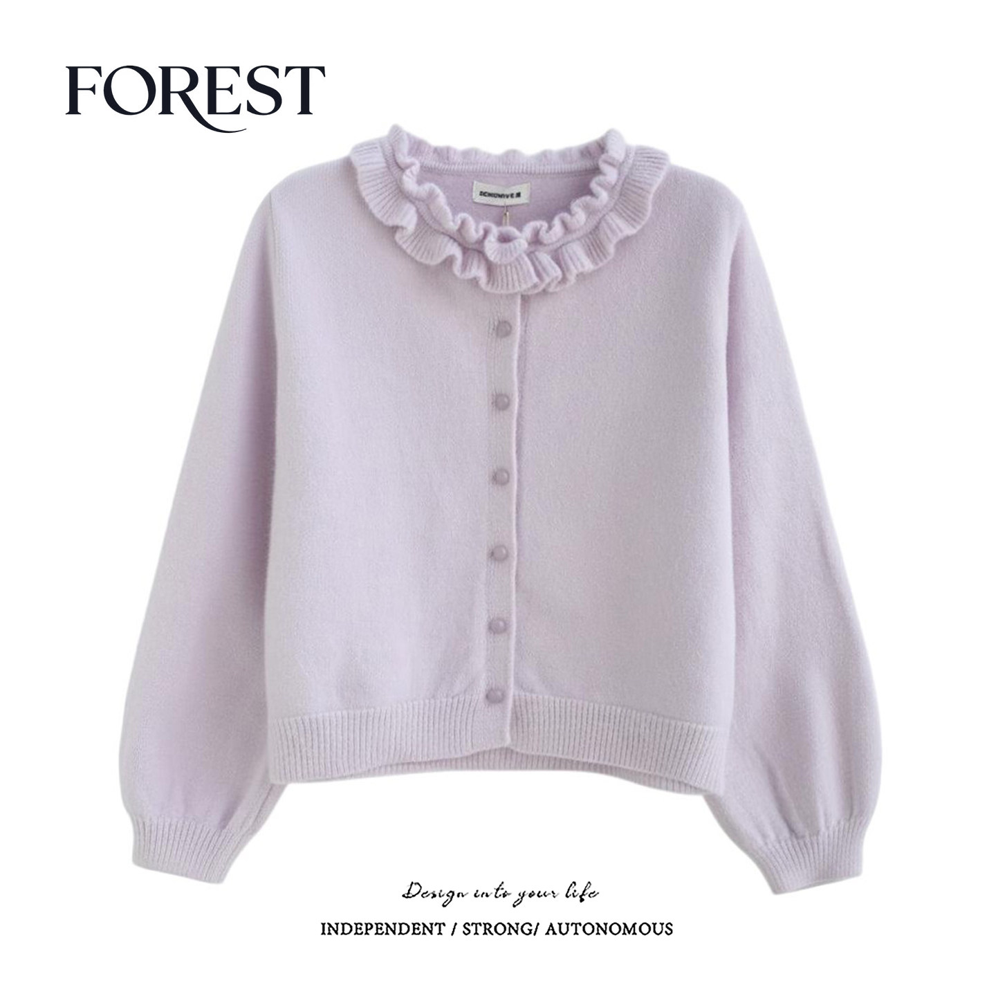 拾野森 冬装新款法式公主加厚亮丝灯笼袖木耳边圆领毛衣开衫外套,女装/女士精品,毛衣,淘宝优惠券,粉丝福利购,淘宝优惠卷