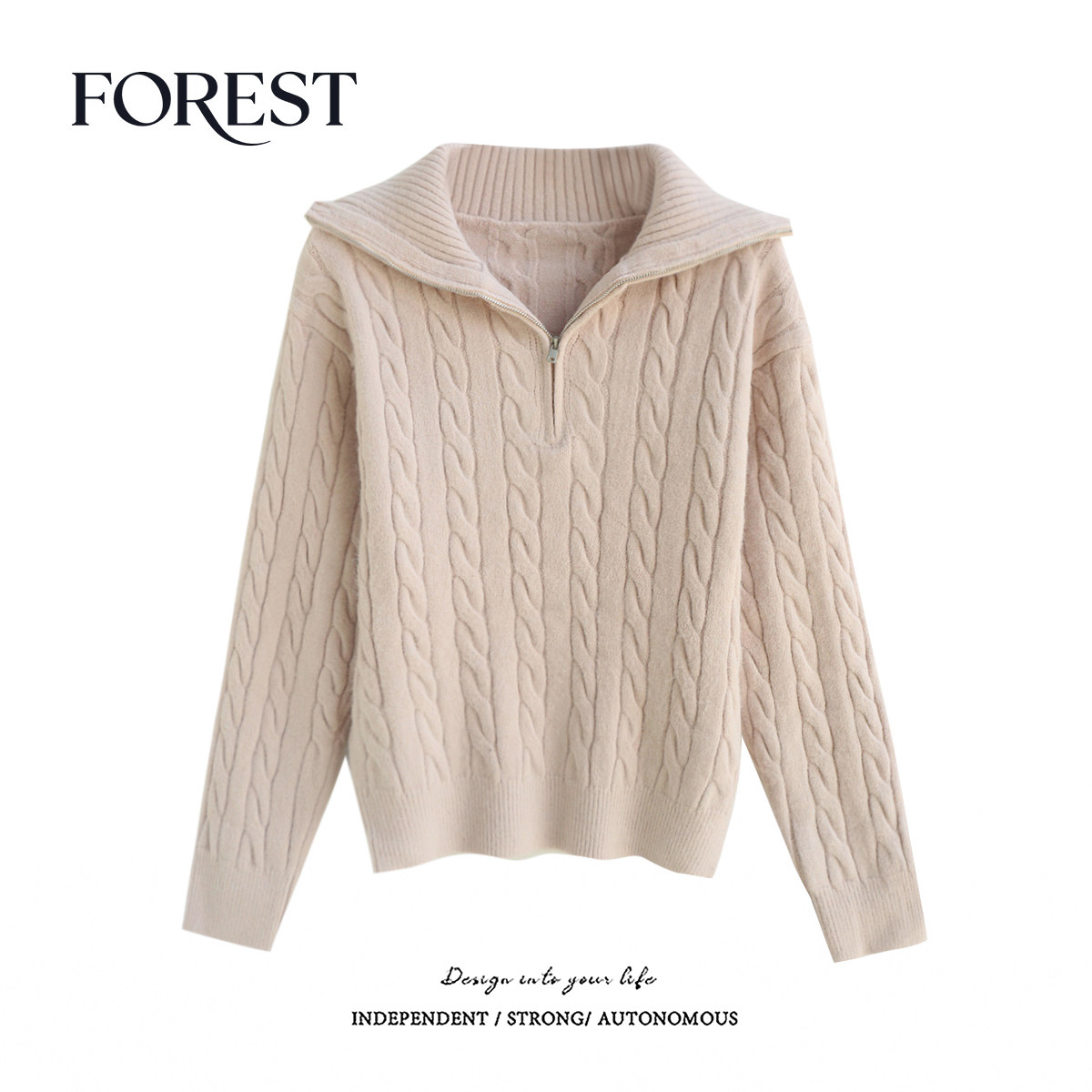 【清仓 2件5折 不退不换】懒风温柔少女麻花翻领长袖套头毛衣上衣