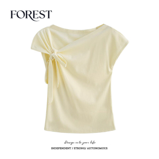 绑带短袖 拾野森 BM风纯欲短款 新款 T恤女上衣小个子 夏装