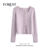 毛衣女开衫 拾野森 短外套小个子 温柔慵懒风短款 U领针织衫 秋装 新款