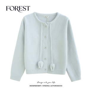 冬装 圆领毛衣开衫 新款 加厚小花扣郁金香系绳长袖 外套 韩版 拾野森