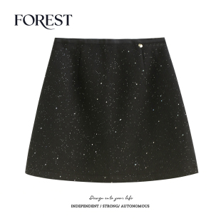 不退不换 2件5折 瘦亮片粗毛呢半身裙A字裙短裙有安全裤 清仓