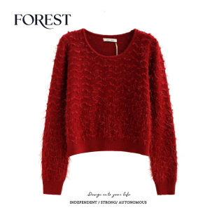 清仓 亮丝毛球长袖 2件5折 韩系短款 圆领套头毛衣上衣 不退不换