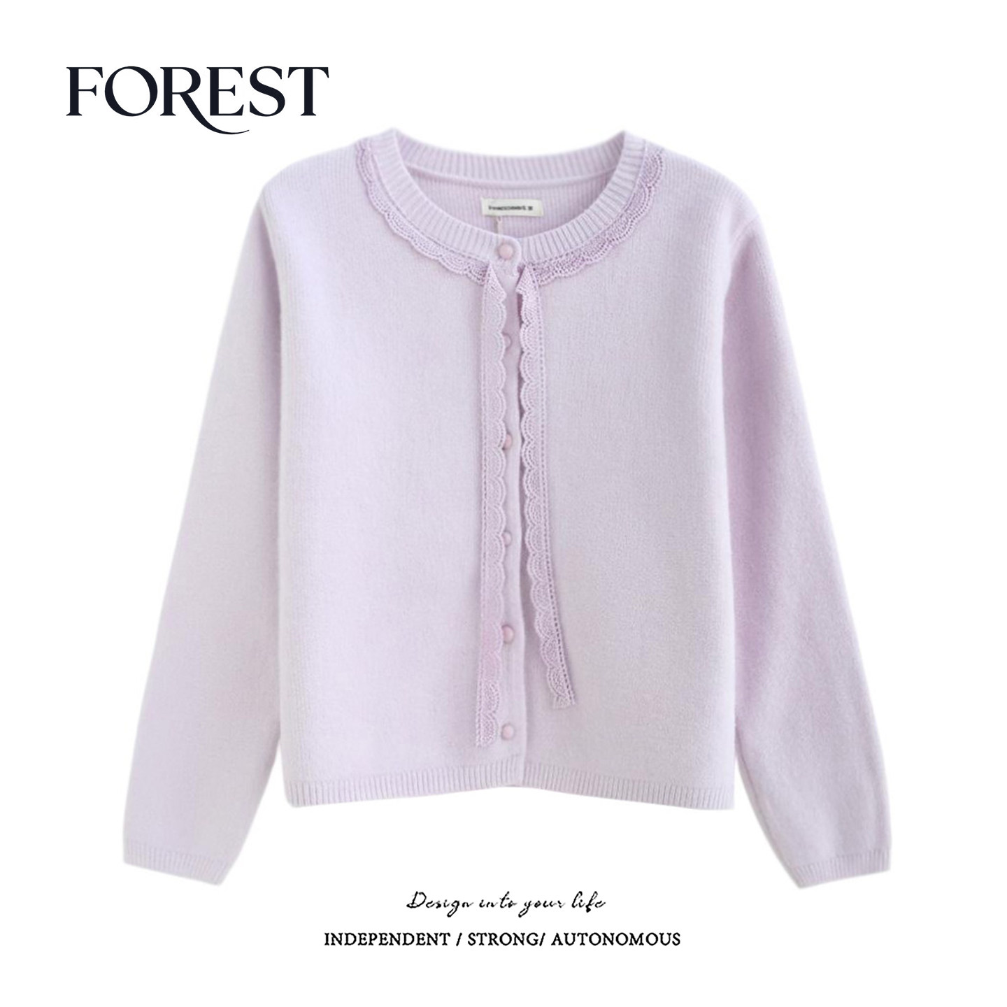 拾野森 冬装新款韩版加厚宝石扣蕾丝系绳长袖圆领毛衣开衫外套,女装/女士精品,毛衣,淘宝优惠券,粉丝福利购,淘宝优惠卷