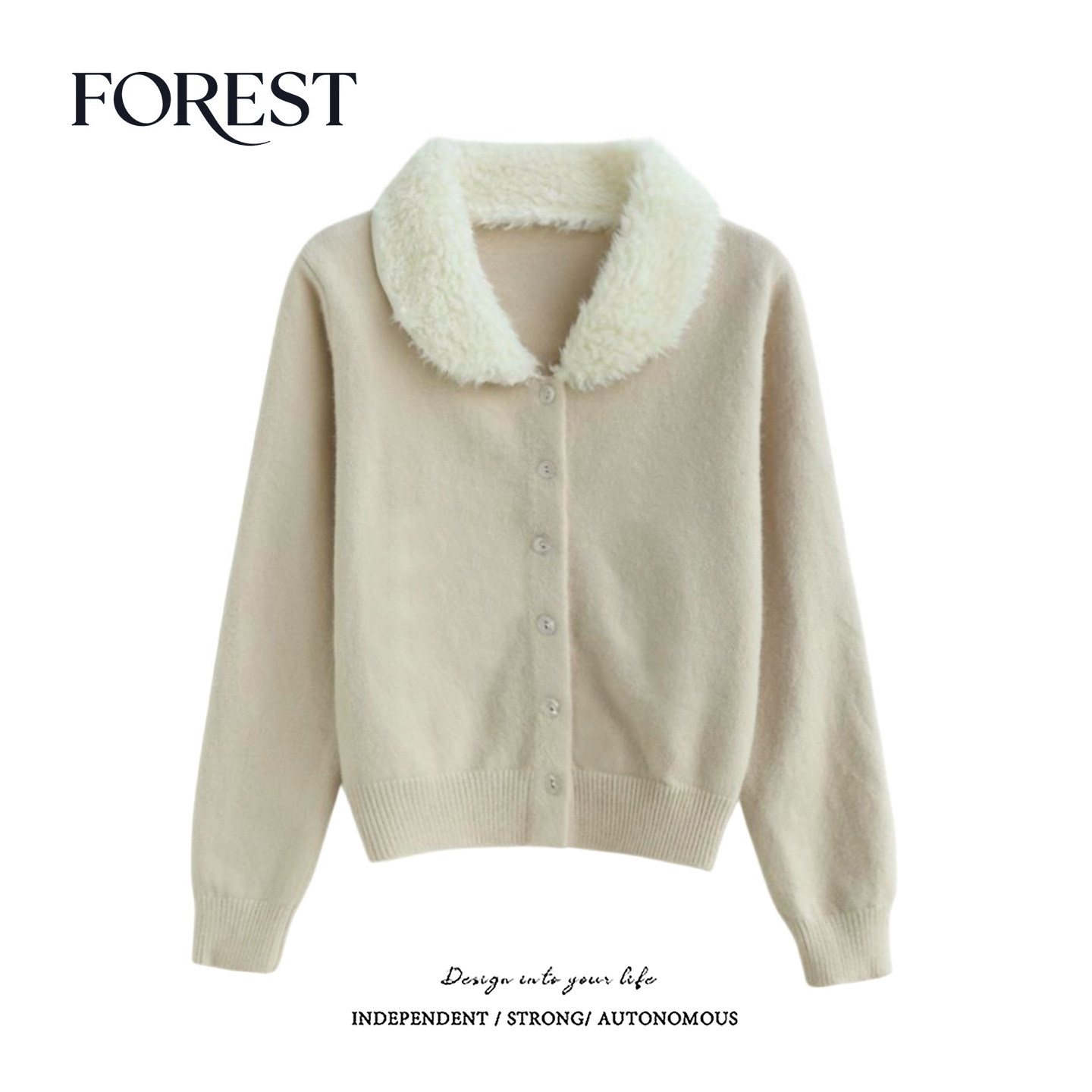 拾野森 冬装新款韩版温柔毛毛领长袖毛衣开衫外套,女装/女士精品,毛衣,淘宝优惠券,粉丝福利购,淘宝优惠卷