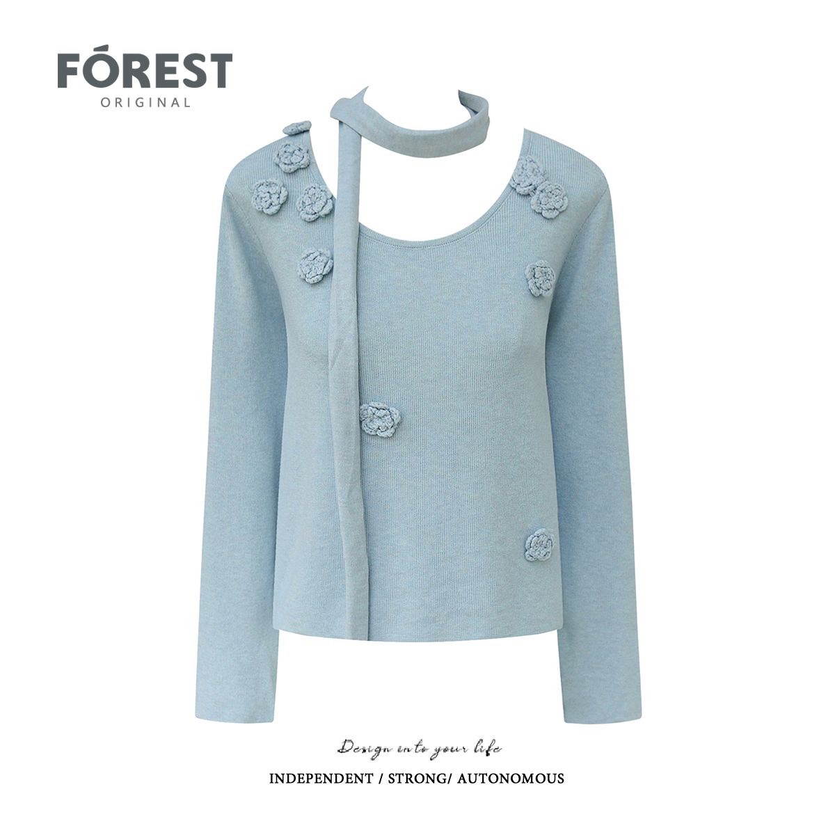 拾野森立体花朵围脖针织衫毛衣