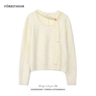 爱心围脖圆领长袖 拾野森 韩系温柔慵懒短款 新款 套头毛衣上衣 冬装