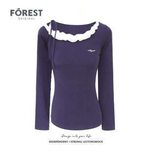 辣金属标吊带木耳边斜领长袖 不退不换 2件5折 T恤女上衣 清仓