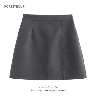 秋装 有安全裤 新款 高腰显瘦开叉半身裙短裙A字裙百搭 韩版 拾野森