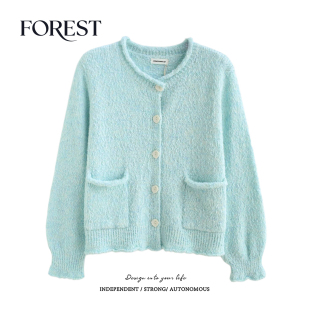 清仓 圆领毛衣开衫 2件5折 定特种纱卷边口袋长袖 外套 不退不换