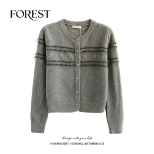 清仓 圆领毛衣开衫 2件5折 立体花朵条纹亮丝长袖 外套 不退不换