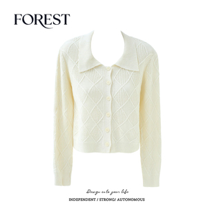 不退不换 2件5折 柔短款 菱格翻领长袖 上衣毛衣开衫 针织衫 清仓