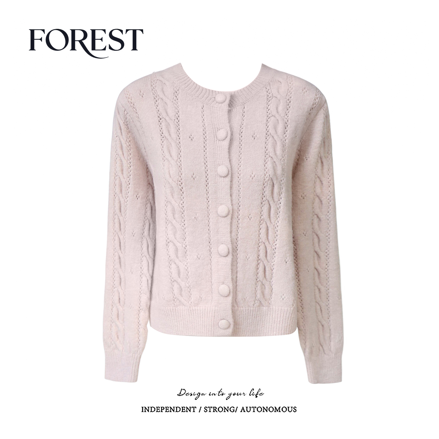 拾野森 冬装新款韩版短款麻花包扣圆领长袖针织衫毛衣开衫外套