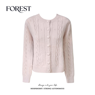 拾野森 冬装新款韩版短款麻花包扣圆领长袖针织衫毛衣开衫外套