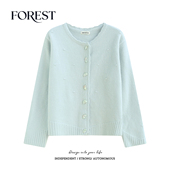 冬装 圆领毛衣开衫 新款 温柔加厚月牙扣小球球长袖 外套 韩版 拾野森