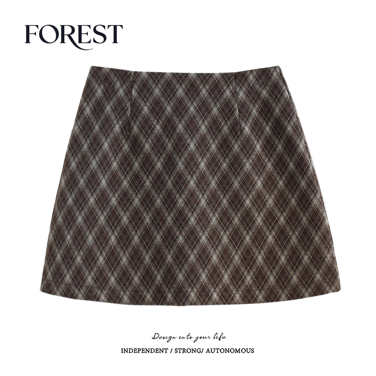 拾野森 纯装新款韩系高腰显瘦格子半身裙A字裙短裙有安全裤,女装/女士精品,半身裙,淘宝优惠券,粉丝福利购,淘宝优惠卷