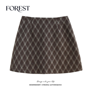 不退不换 2件5折 高腰显瘦格子半身裙A字裙短裙有安全裤 清仓