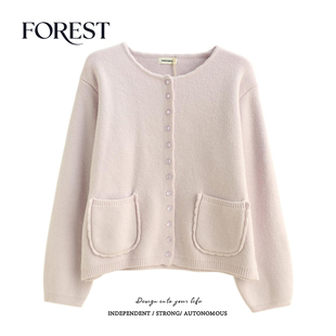 清仓 圆领毛衣开衫 2件5折 朵果冻扣花边口袋长袖 外套 不退不换