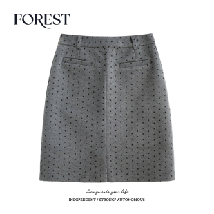 不退不换 2件5折 高腰显瘦磨毛波点开叉半身裙A字裙中裙 清仓