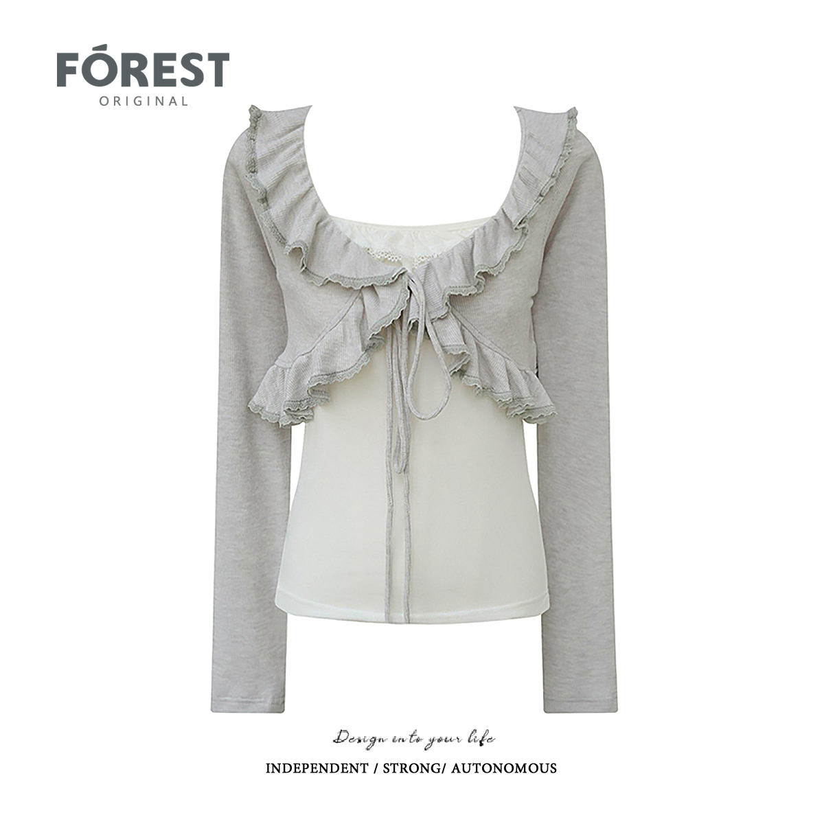 拾野森蕾丝花边吊带开衫两件套