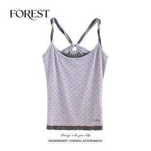 假两件刺绣波点美背吊带背心打底衫 拾野森 纯欲甜辣短款 新款 夏装