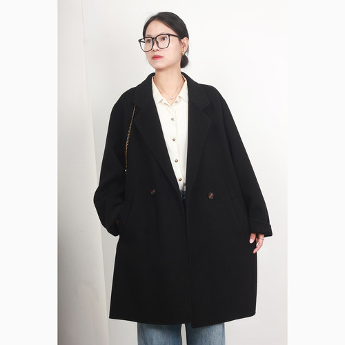 显瘦胖妹妹双面羊绒大衣加肥加大