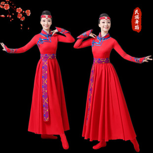 新款蒙古服装女民族风蒙族服饰大摆裙表演出古典舞蹈内蒙草原长裙