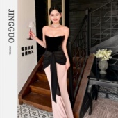 显瘦晚礼服连衣裙7620 小众设计性感抹胸丝绒修身 JINGGUO轻奢