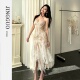 蕾丝吊带连衣裙不规则裙摆性感修身 小众法式 7456 JINGGUO轻奢