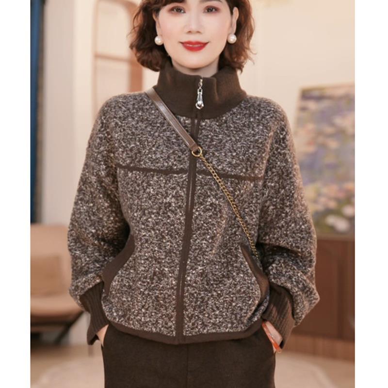 年轻妈妈秋装时尚外套2025新款洋气中老年女装保暖针织夹克上衣服