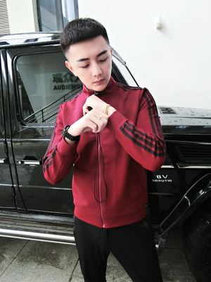 欧洲站外套三道杠运动立领