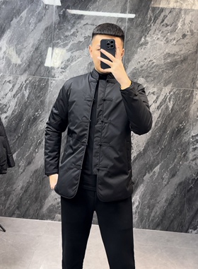高端好品质中国风男黑色系轻薄唐装棉服外套复古棉衣汉服男盘扣袄