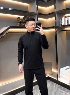 35256商小鸟无标高品质男士秋冬立领半拉链加绒卫衣休闲长袖保暖