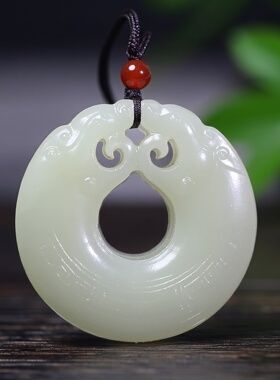 天然阿富汗青白玉双龙护主吊坠