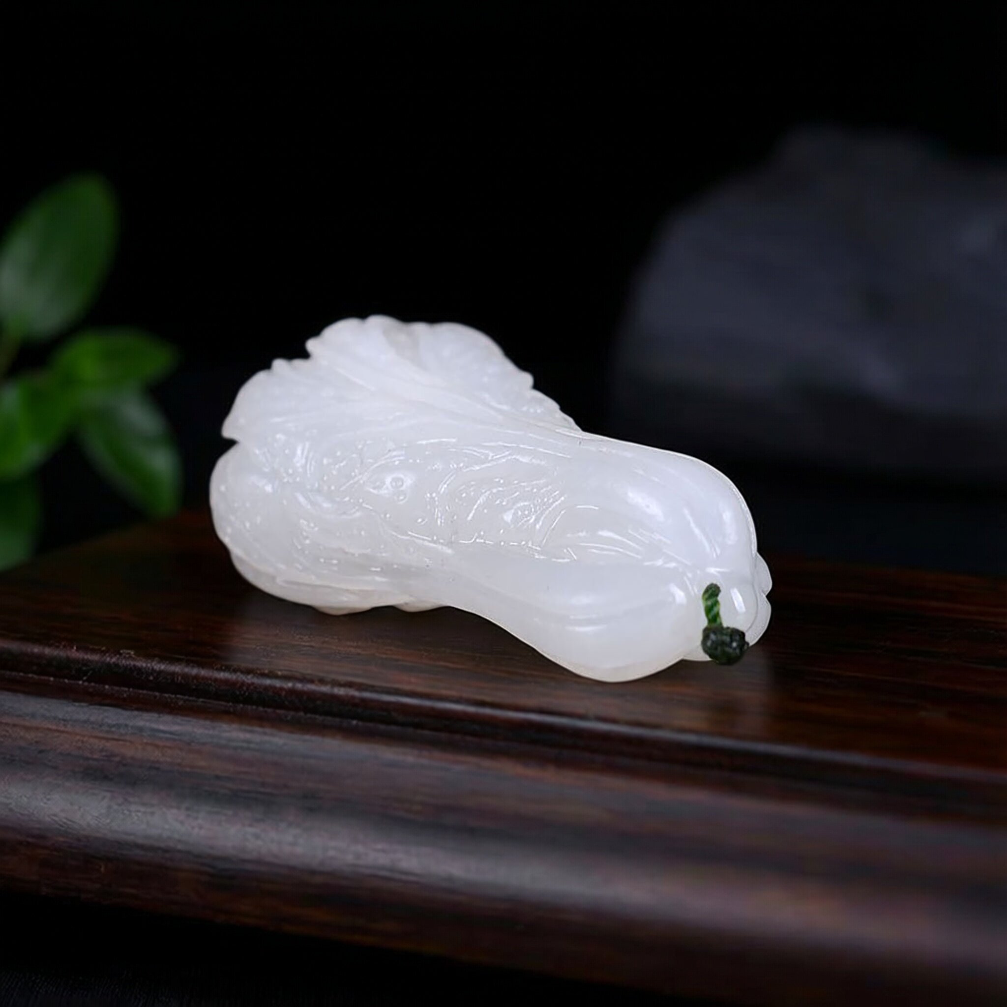 天然阿富汗白玉白菜吊坠百财