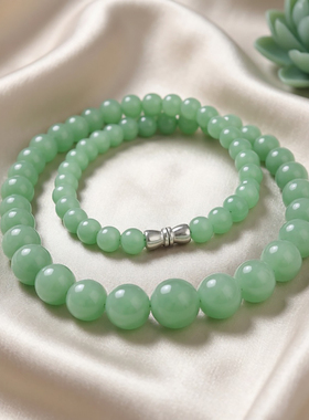 天然绿东陵玉塔形毛衣链女款