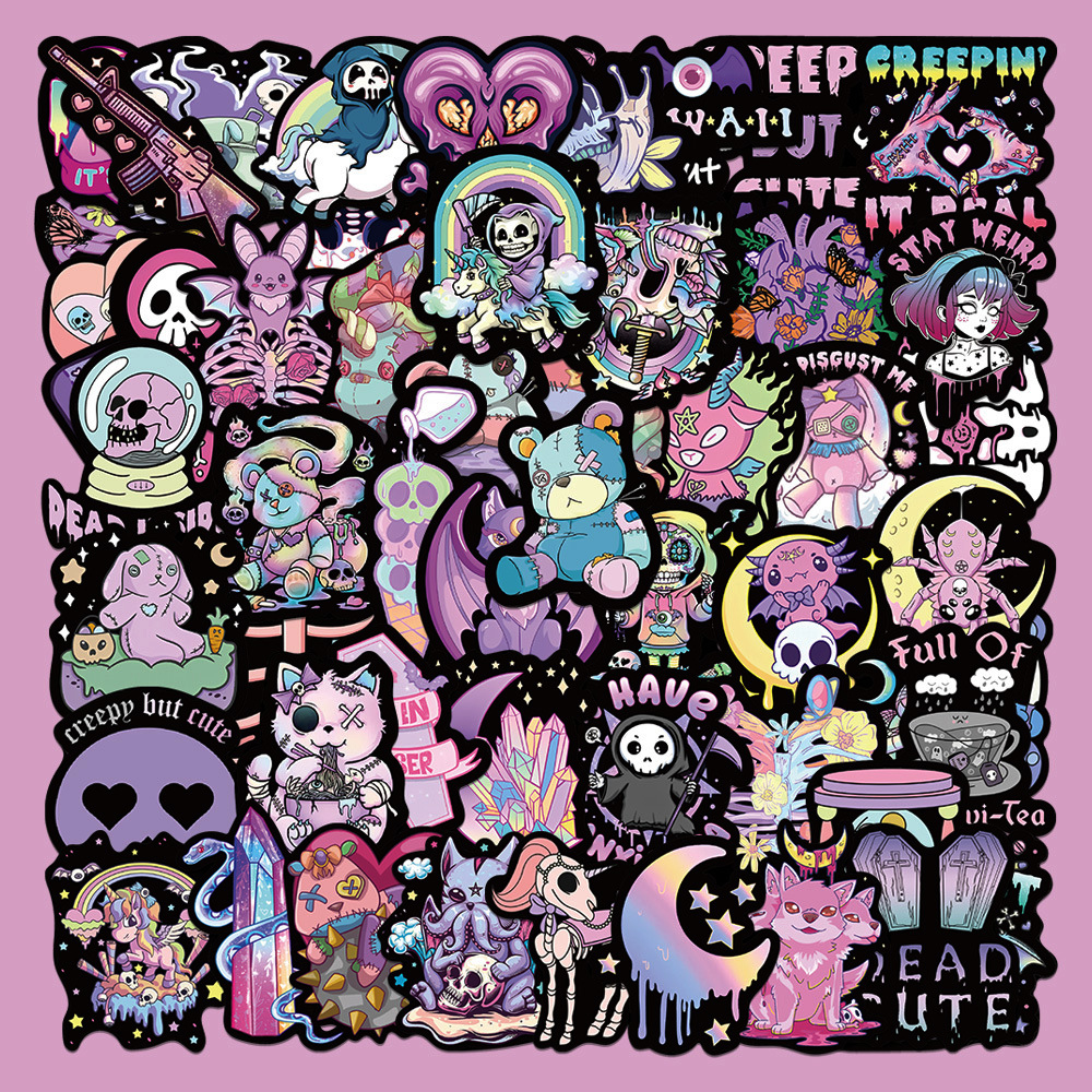 56张紫色哥特风贴纸电脑手机壳iPad手账本头盔行李箱笔记本贴画