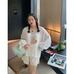 胖mm网红搭配一整套 Dazi金大支绣花减龄遮肉三件套装 女装 夏季 大码