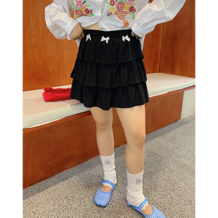 Dazi金大支蝴蝶结半身裙女蛋糕裙2025新款 a字短裙子 高腰胖mm大码